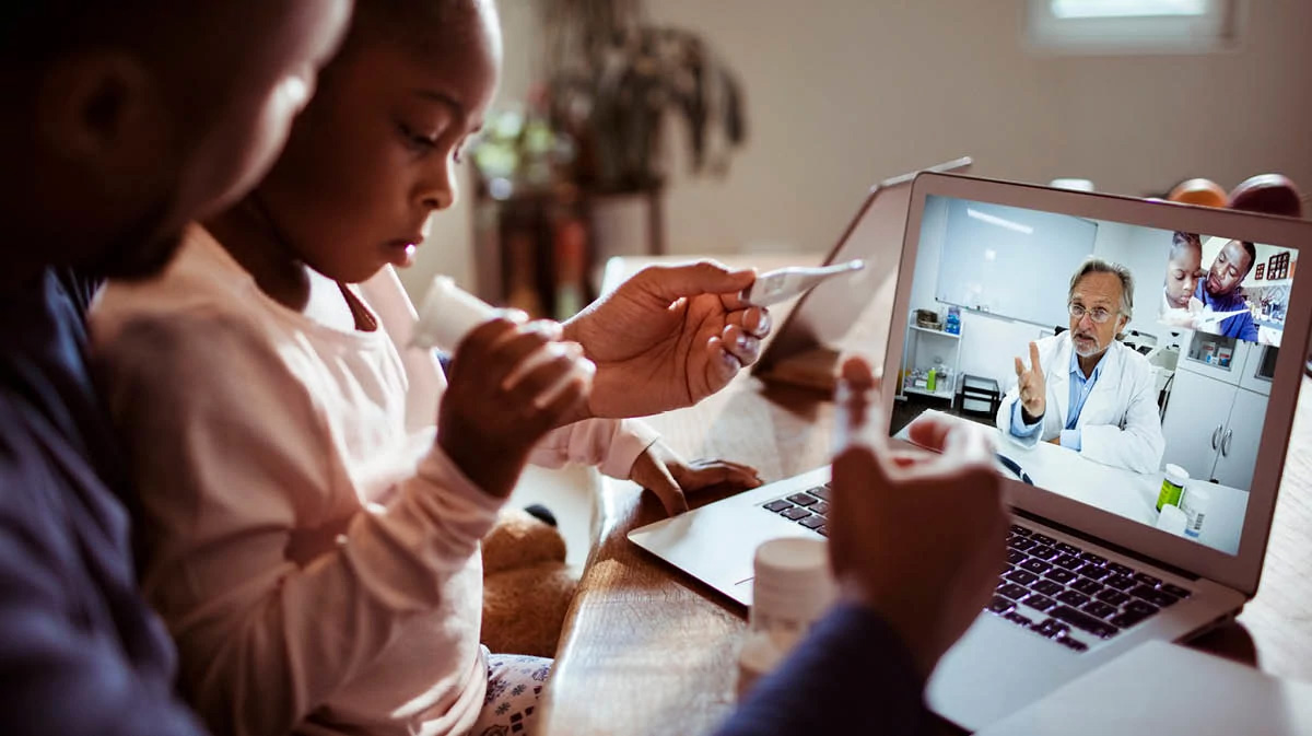 family in virtual medical appointment